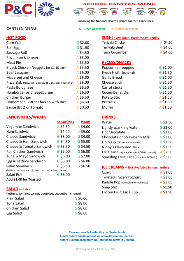 Canteen Menu 2026